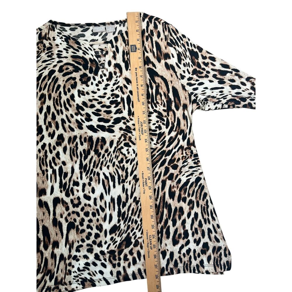 Chico's Travelers 2 Leopard Animal Print Tunic 3/4 Sleeve Slinky Travel (12/14) - Picture 11 of 12